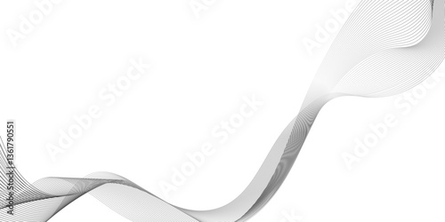 abstract background with wave line, black gradient curve shape isolated on white background, a drawing of wavy lines on a white background, representing invisible movement and speed focus on.