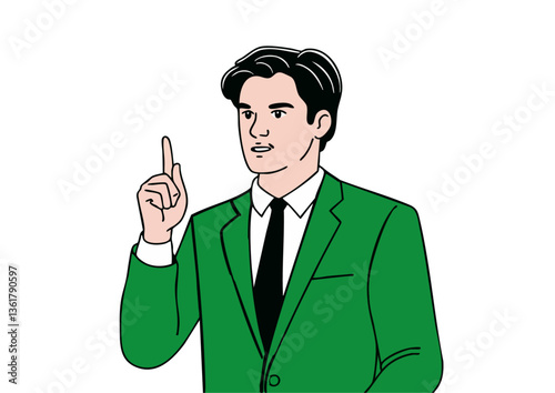 Vector illustration of a man in a suit emphasizing a key point during a presentation