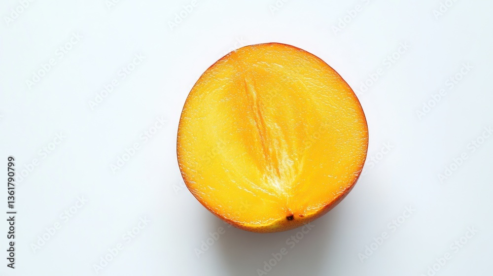 Close-up of a halved persimmon on white background. Possible use Food photography Close-up of a halved persimmon on white background. Possible use Food photography