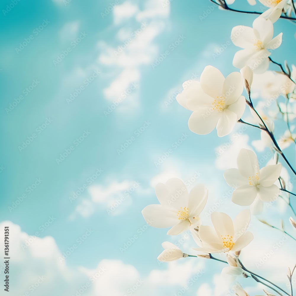 Fototapeta premium Stunning White Magnolia Blossoms Against a Bright Blue Sky