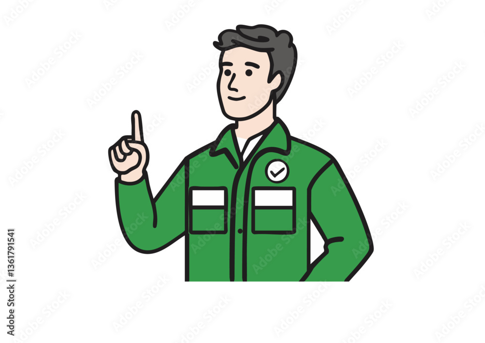 Vector illustration of a man in workwear making a point or OK sign Vector illustration of a man in workwear making a point or OK sign