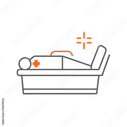 A simple illustration of a patient lying on a hospital bed, conveying a sense of healthcare, medical treatment, and patient care in a clinical environment, symbolizing health and recovery.