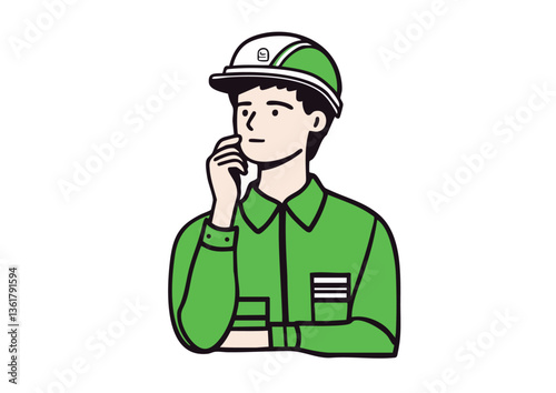 Vector illustration of a man in workwear deep in thought