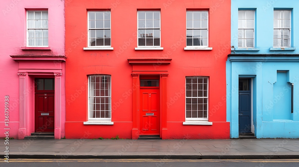 Fototapeta premium Colorful Terraced Houses Displaying Vibrant Exterior Painted Walls