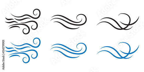 Set wind blow line icon. Blowing wind outline icons. Windy weather symbol, logo - vector