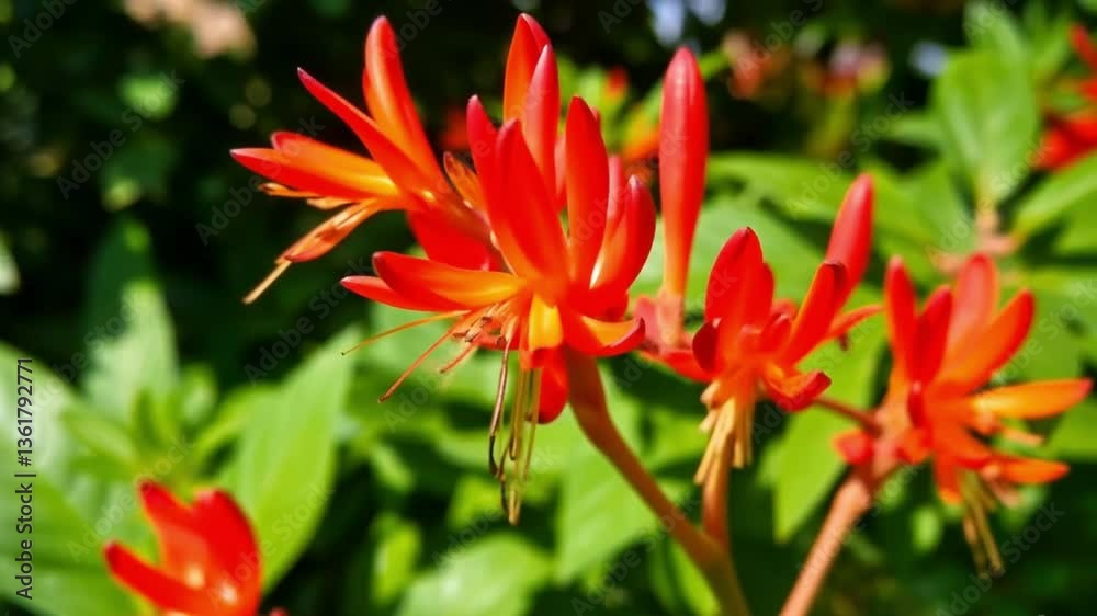 Vibrant Red Flower Blooming in Lush Green Garden Vibrant Red Flower Blooming in Lush Green Garden