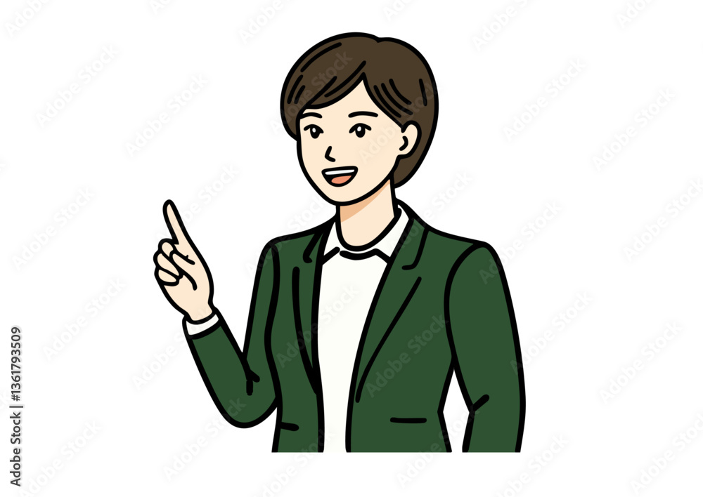 Vector illustration of a professional woman in a suit guiding or presenting Vector illustration of a professional woman in a suit guiding or presenting