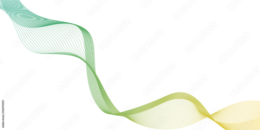 abstract green wave line background, abstract smooth waves on white background wavy lines illustration, abstract green  yellow wave pattern, green wave flowing on white background.