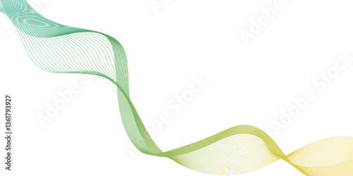 abstract green wave line background, abstract smooth waves on white background wavy lines illustration, abstract green  yellow wave pattern, green wave flowing on white background.
