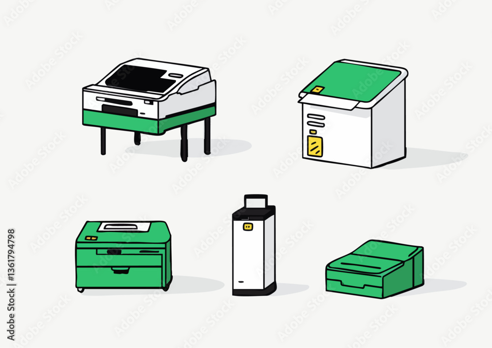 Vector illustration of a set of copier and printer illustrations Vector illustration of a set of copier and printer illustrations