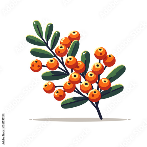 Sea buckthorn branch with vibrant orange berries and green leaves in a playful design