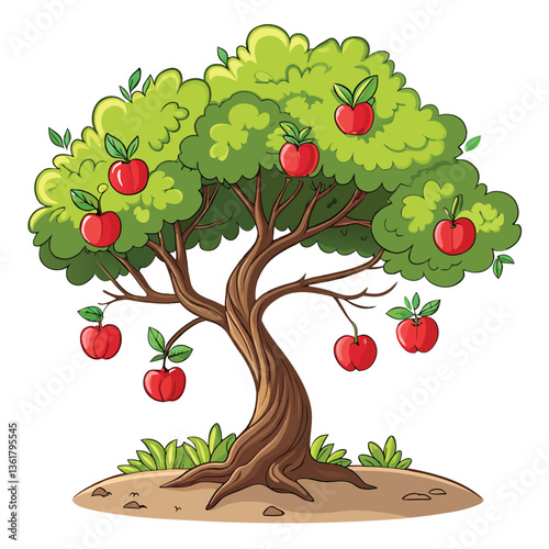 Create a vector illustration of a bold, stylized bonsai apple tree with thick, expressive strokes.  Focus on impactful line art.
