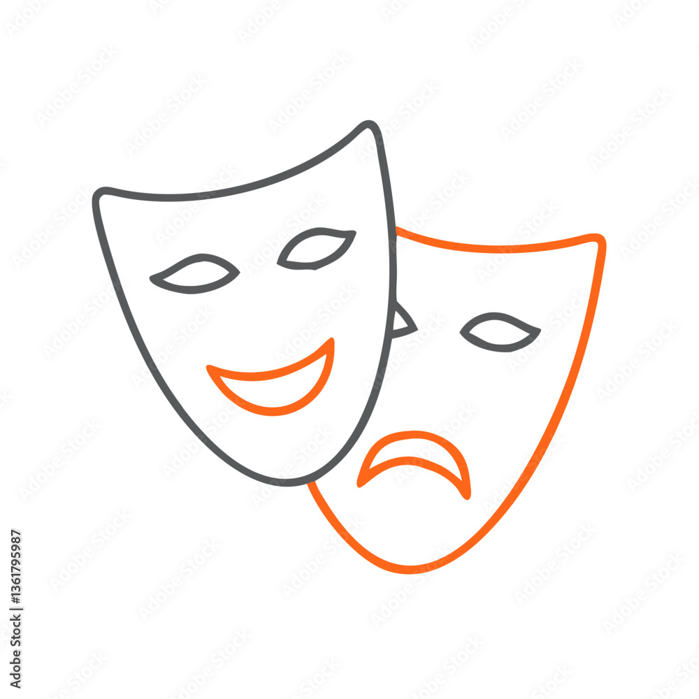 Theater masks representing comedy and tragedy, a symbol of the performing arts, used in theatrical performances, drama workshops, and artistic events celebrating creativity and emotion. Theater masks representing comedy and tragedy, a symbol of the performing arts, used in theatrical performances, drama workshops, and artistic events celebrating creativity and emotion.