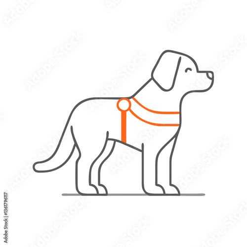 Dog wearing harness, representing service animals, guide dogs for visually impaired people, and assistance support
