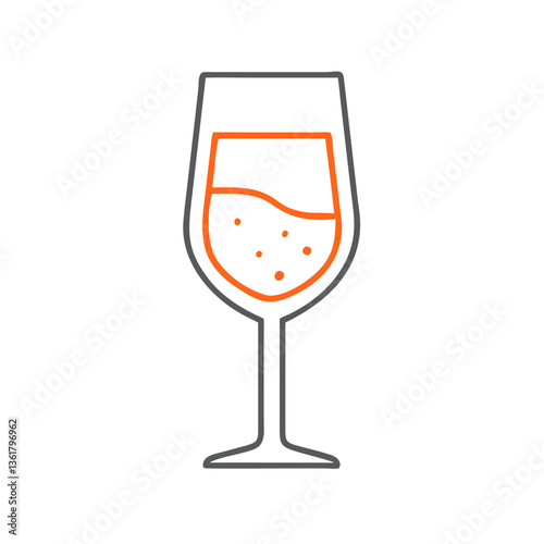 Stylized outline of a wine glass with bubbles, minimalist design emphasizing elegance, perfect for beverage menus, party invites, or digital designs focusing on celebrations and sophistication.
