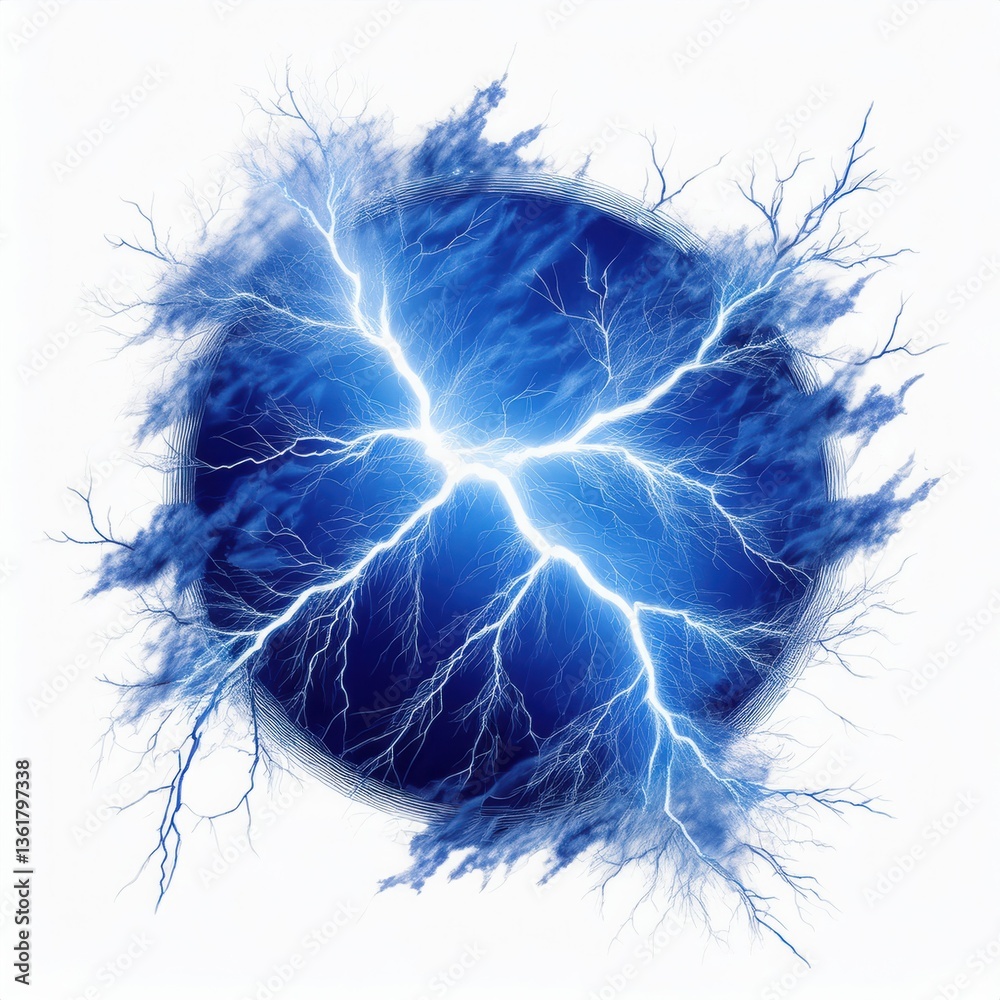 Fototapeta premium A striking visual of blue electric arcs emanating from a spherical core, illustrating the power of electricity.