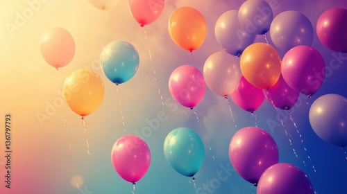Wallpaper Mural Colorful balloons ascend gracefully into a dreamy gradient sky, creating a surreal atmosphere filled with whimsy and imagination Torontodigital.ca