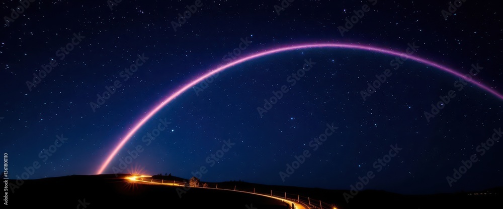Arcing luminous path across night, stars as backdrop, background, energy Arcing luminous path across night, stars as backdrop, background, energy
