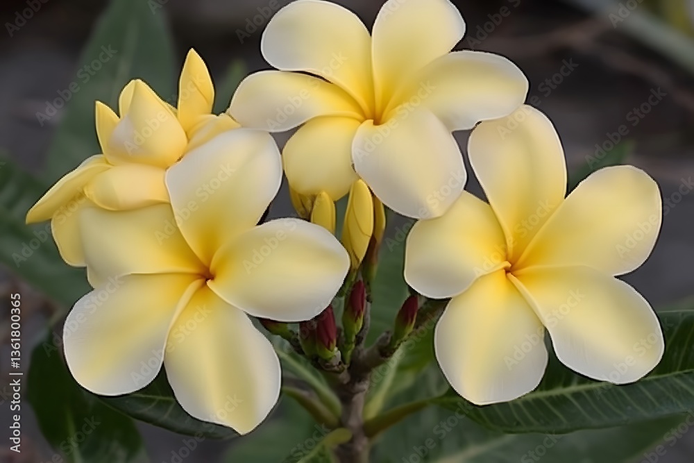 Fototapeta premium Stunning Closeup of Pale Yellow Plumeria Flowers