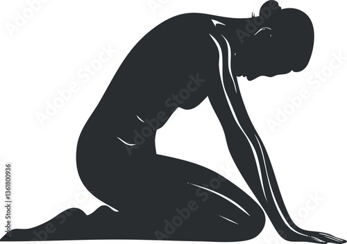 Silhouette of a woman in a yoga kneeling pose for wellness and fitness themes.