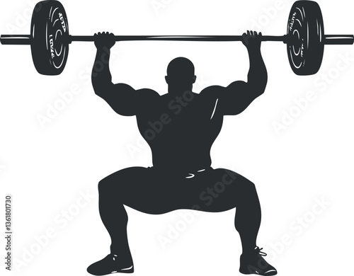 Silhouette of a weightlifter lifting a barbell, ideal for fitness and sports themes.