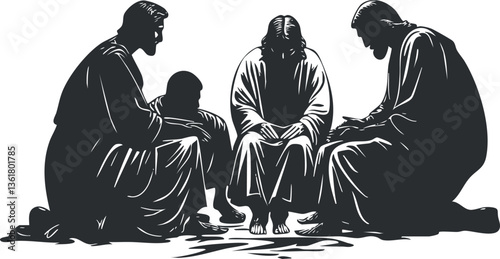 Silhouette of a group in prayer, ideal for religious or spiritual themes.