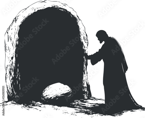 Silhouette of a person standing at a cave entrance, evoking mystery and exploration.