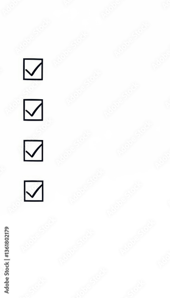 Clean white paper with multiple unchecked boxes, selection, boxes, blank Clean white paper with multiple unchecked boxes, selection, boxes, blank