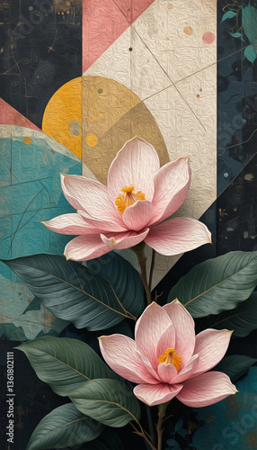 Magnolia flowers.  Pattern for printing on wall decorations, covers, leaflets