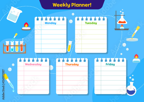 Planner, timetable illustration. Weekly schedule illustration design for people who love science. Vector illustration.