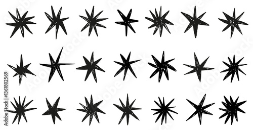Chalk crayon star doodle sketch set. Hand drawn blinking spark doodle sketch scribble decorative scrapbook flare glare light vector illustrations