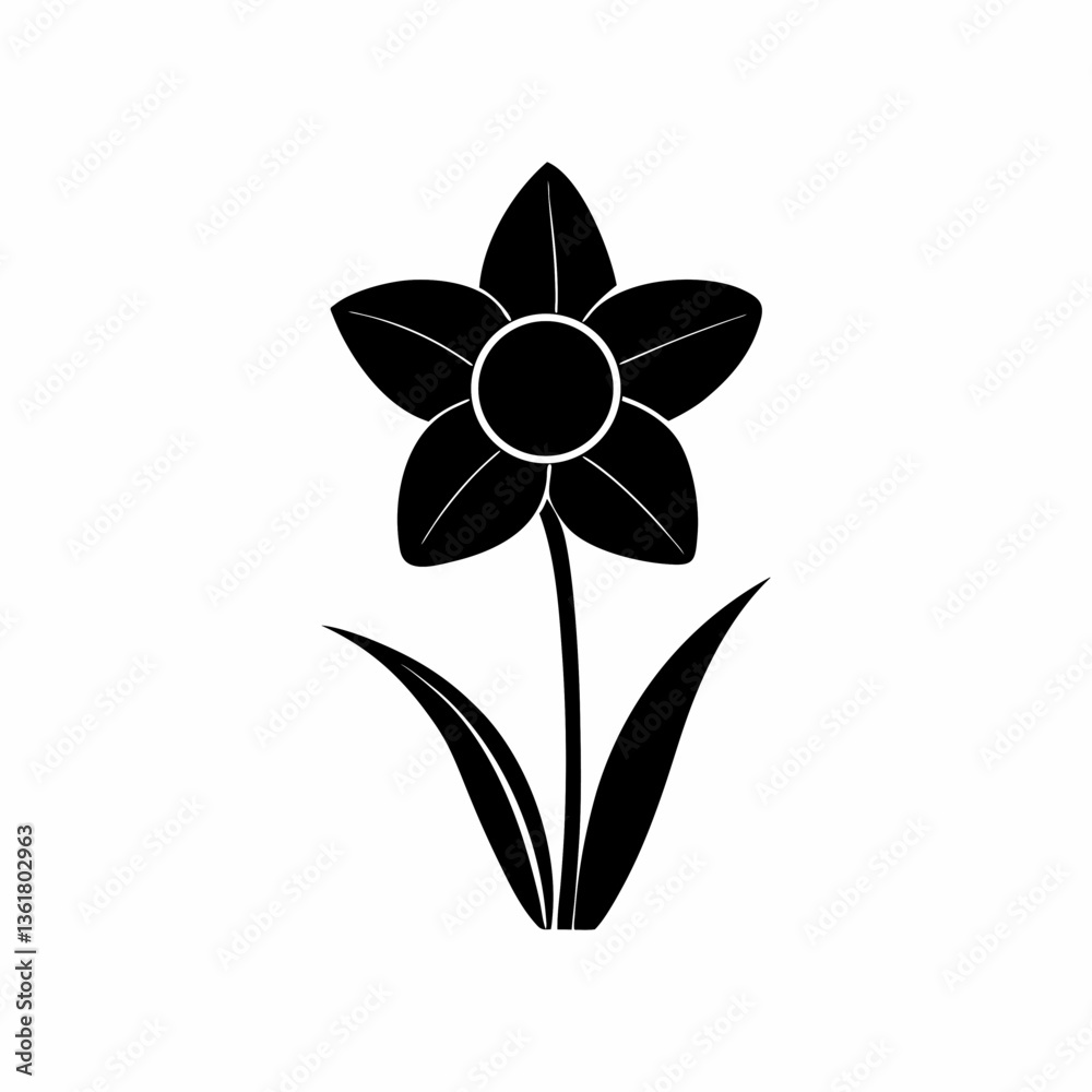 Daffodil Silhouette Vector On White Background Daffodil Silhouette Vector On White Background
