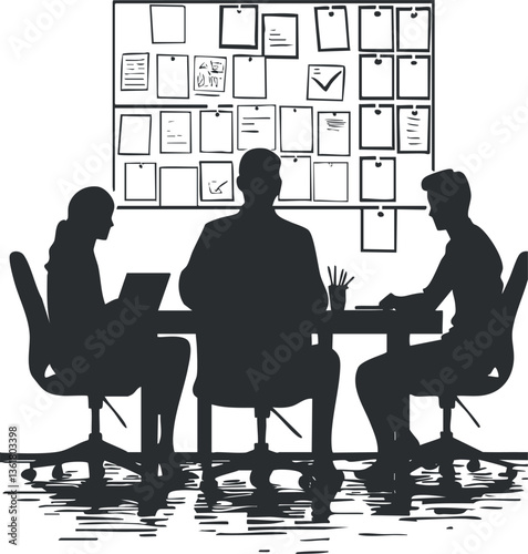 Silhouettes of business professionals in a meeting for teamwork and collaboration.