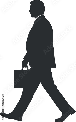 Silhouette of a businessman walking with a briefcase, ideal for corporate themes.