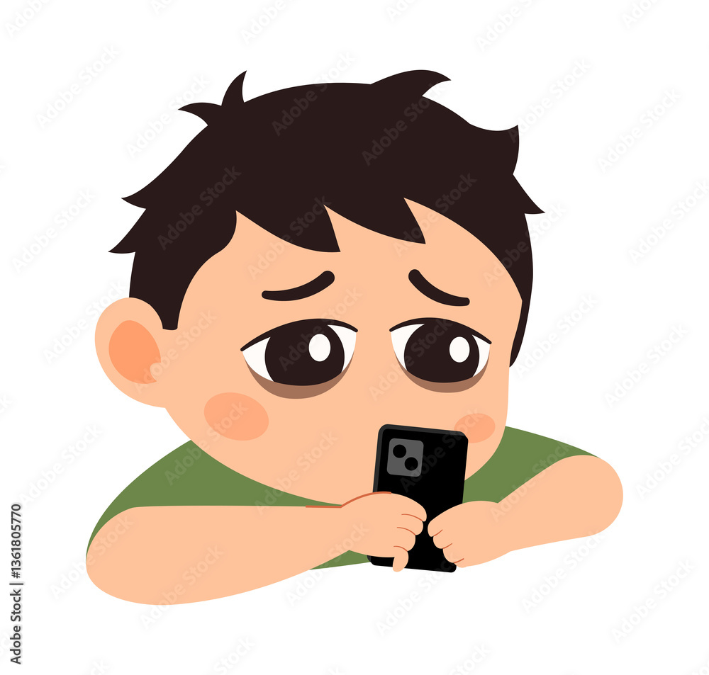 Obraz premium Tired boy with mobile phone