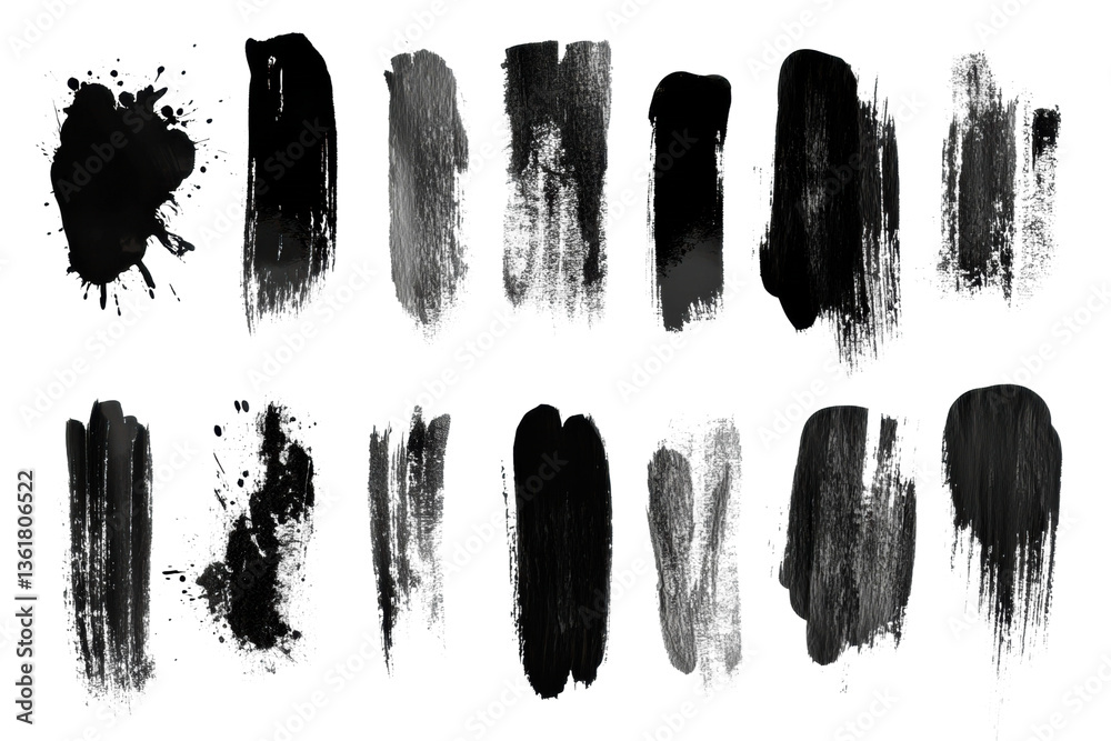 Creative black brush strokes digital abstract design isolated on transparent background Creative black brush strokes digital abstract design isolated on transparent background