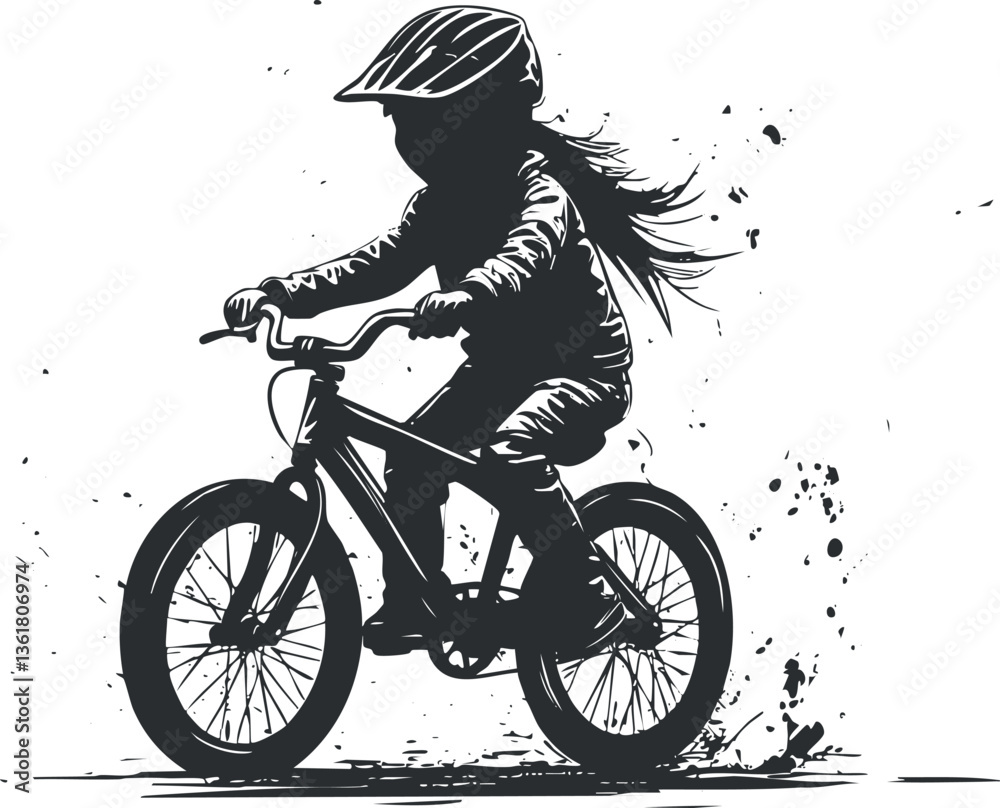 Fototapeta premium Silhouette of a child riding a bicycle, emphasizing motion and freedom.