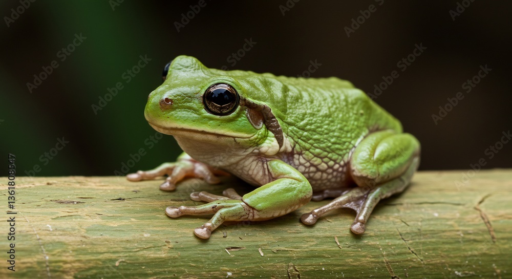 Obraz premium Vibrant Green Tree Frog Posing Softly. AI Generated