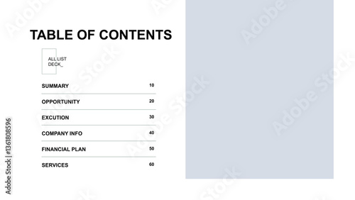 Table of Contents Business Presentation Outline