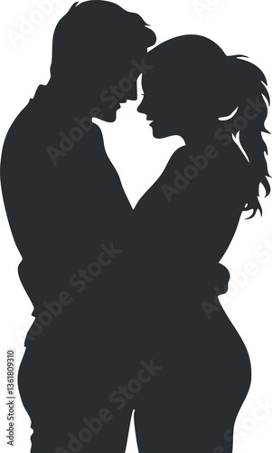 Silhouette of a romantic couple embracing for intimate design themes.