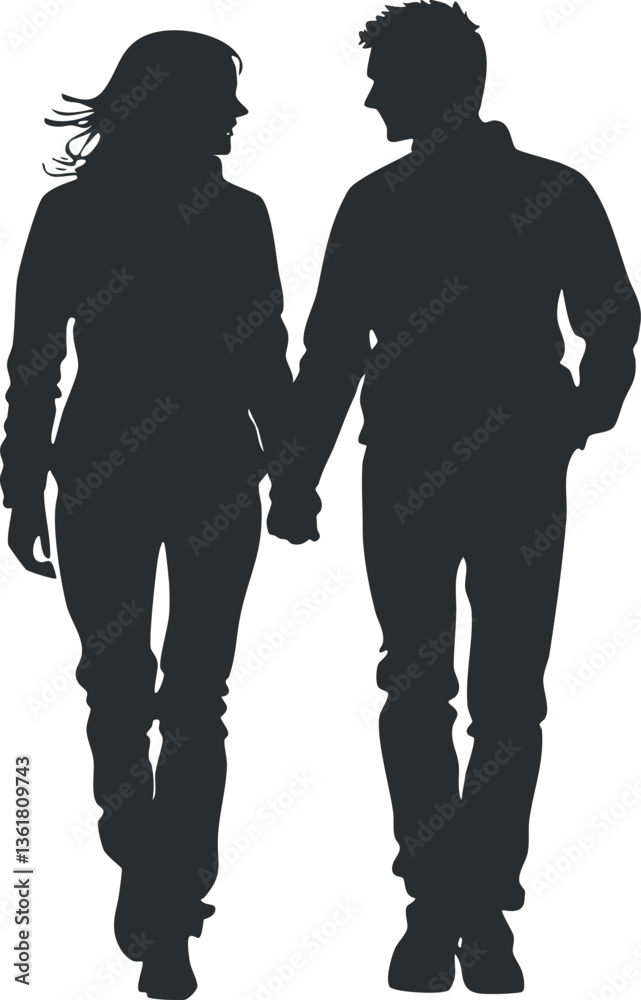 Silhouette of a couple walking together, ideal for romantic and relationship themes. Silhouette of a couple walking together, ideal for romantic and relationship themes.