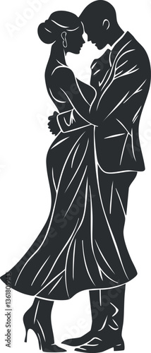 Elegant couple silhouette dancing gracefully in formal attire for romantic themes.