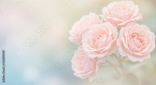 Soft Pink Roses Bloom Gently in Soft Light. AI Generated