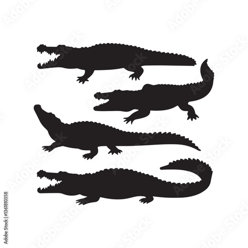 Set of silhouette crocodile vector on white background 
