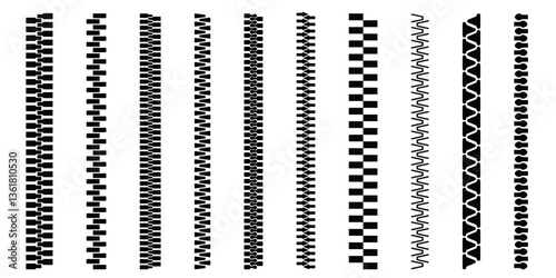 Zipper set. Zip brush. Zipper seamless. vector