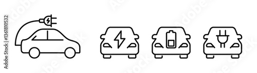 Electric car icon set. Electro car with plug and charge. Vector