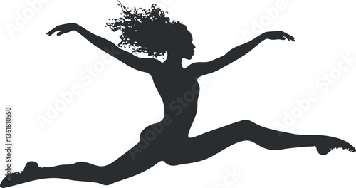 Silhouette of a dancer leaping gracefully, perfect for dance and fitness themes.