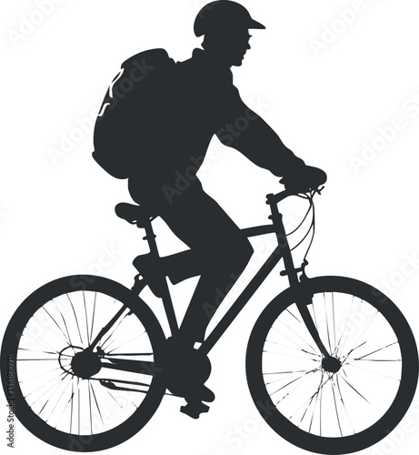 Silhouette of a cyclist riding a bicycle for outdoor sports or commuting themes.