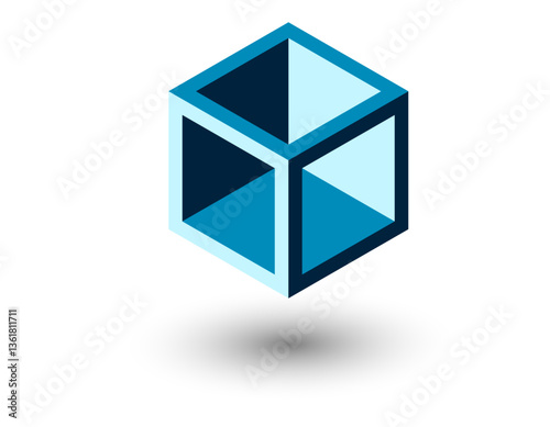 icona, esagono, cubo, 3d, concetto, architettura,  cavo