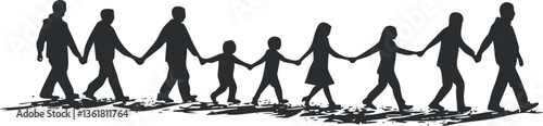Silhouette of a family holding hands, symbolizing unity and togetherness.